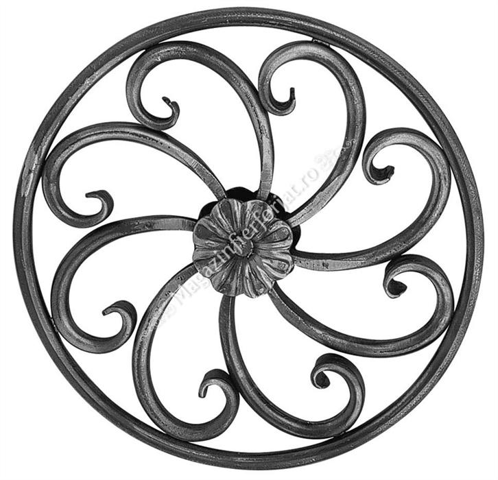 1013/1 Rozeta forjata cu C-uri si flori din otel rotund D.12mm cu D.295mm