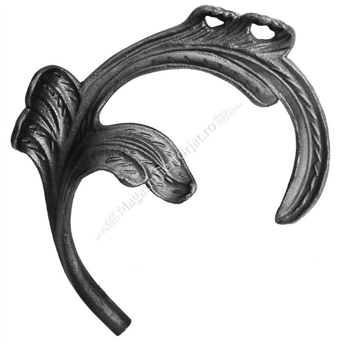 663/7 Frunza turnata din otel cu H.190mm x L.160mm cu terminatia din otel rotund D.12mm STANGA