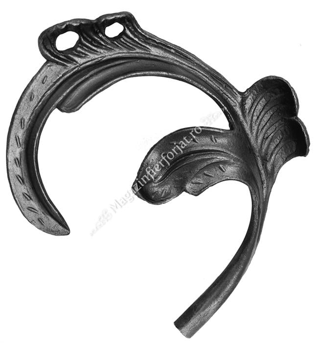 663/8 Frunza turnata din otel cu H.190mm x L.160mm cu terminatia din otel rotund D.12mm DREAPTA