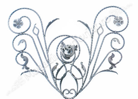 13.100 Panou floral "Paun" din fier forjat cu frunze si flori 1080x600mm D.12mm DR.