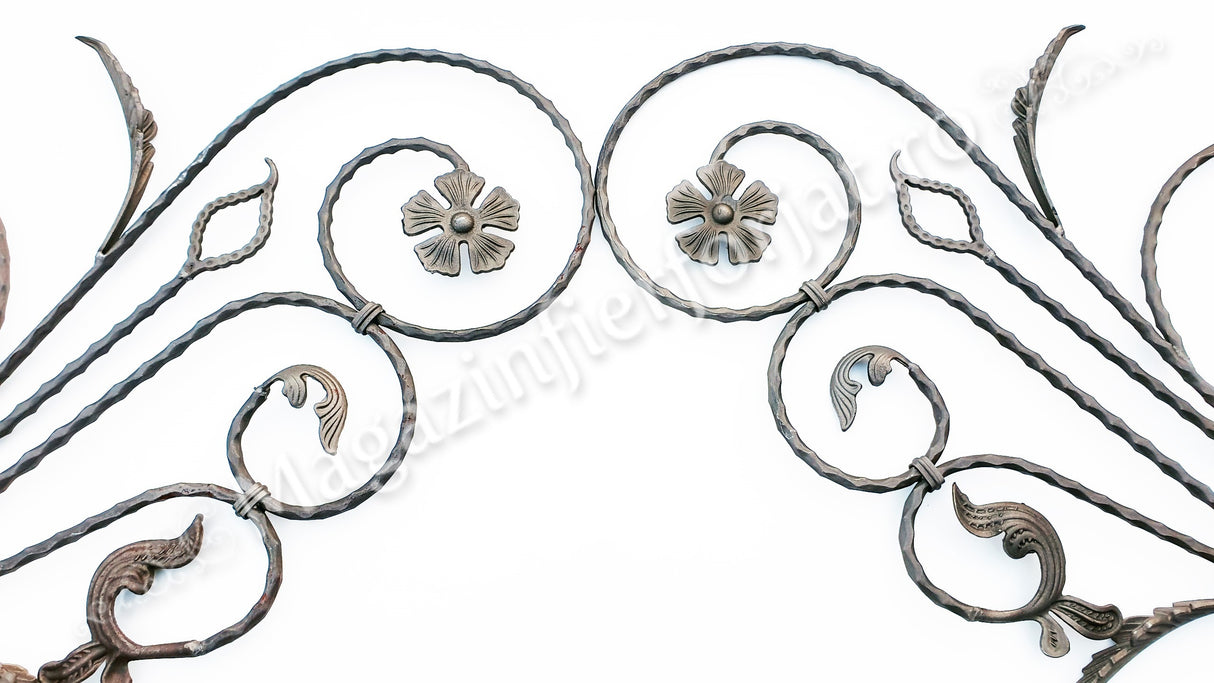 13.100 Panou floral "Paun" din fier forjat cu frunze si flori 1080x600mm D.12mm DR.