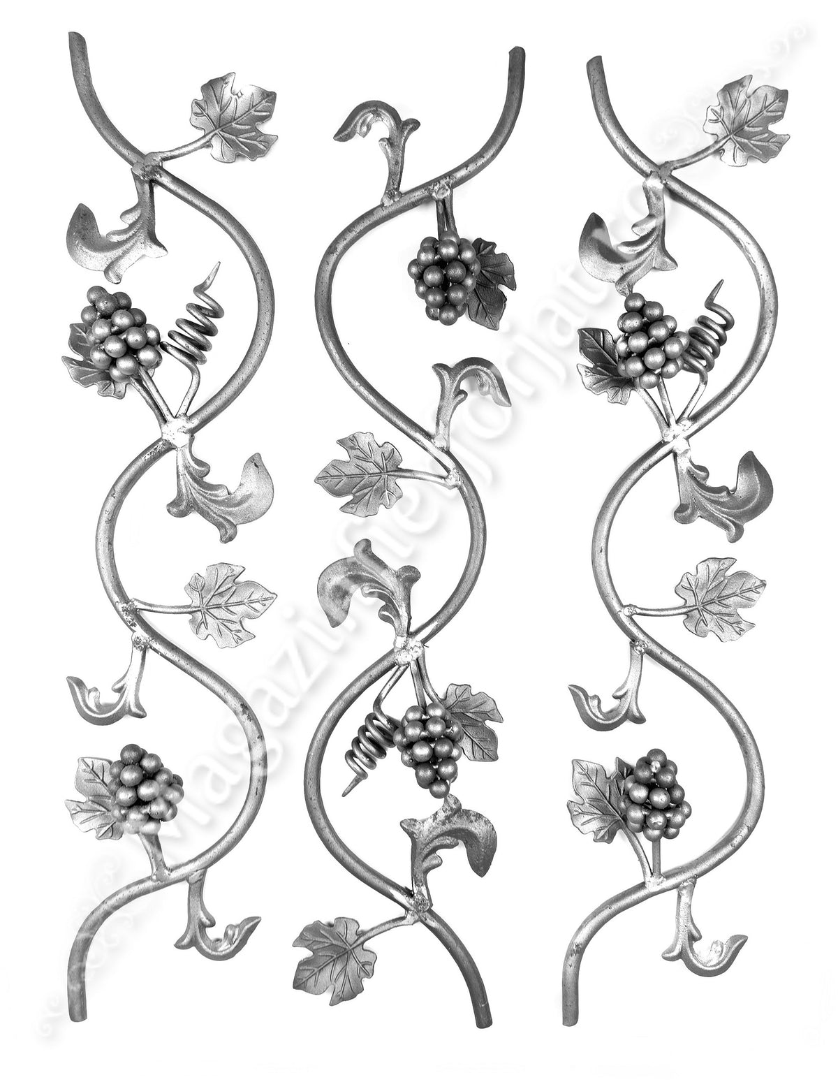 13.204 Panou decorativ / Brau "Vita de Vie" din fier forjat cu struguri si frunze 800x165mm din otel rotund D.14mm