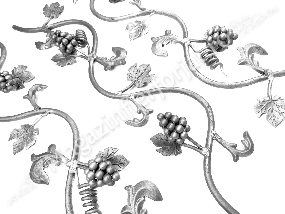 13.204 Panou decorativ / Brau "Vita de Vie" din fier forjat cu struguri si frunze 800x165mm din otel rotund D.14mm