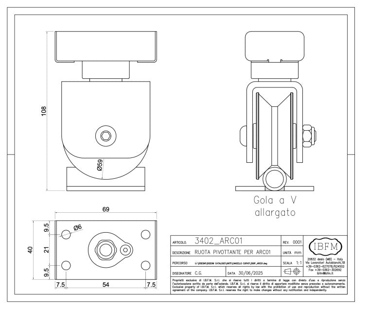 3402 ROLA PIVOTANTA din kit-ul POARTA CULISANTA CURBATA / ARTICULATA IBFM Italia