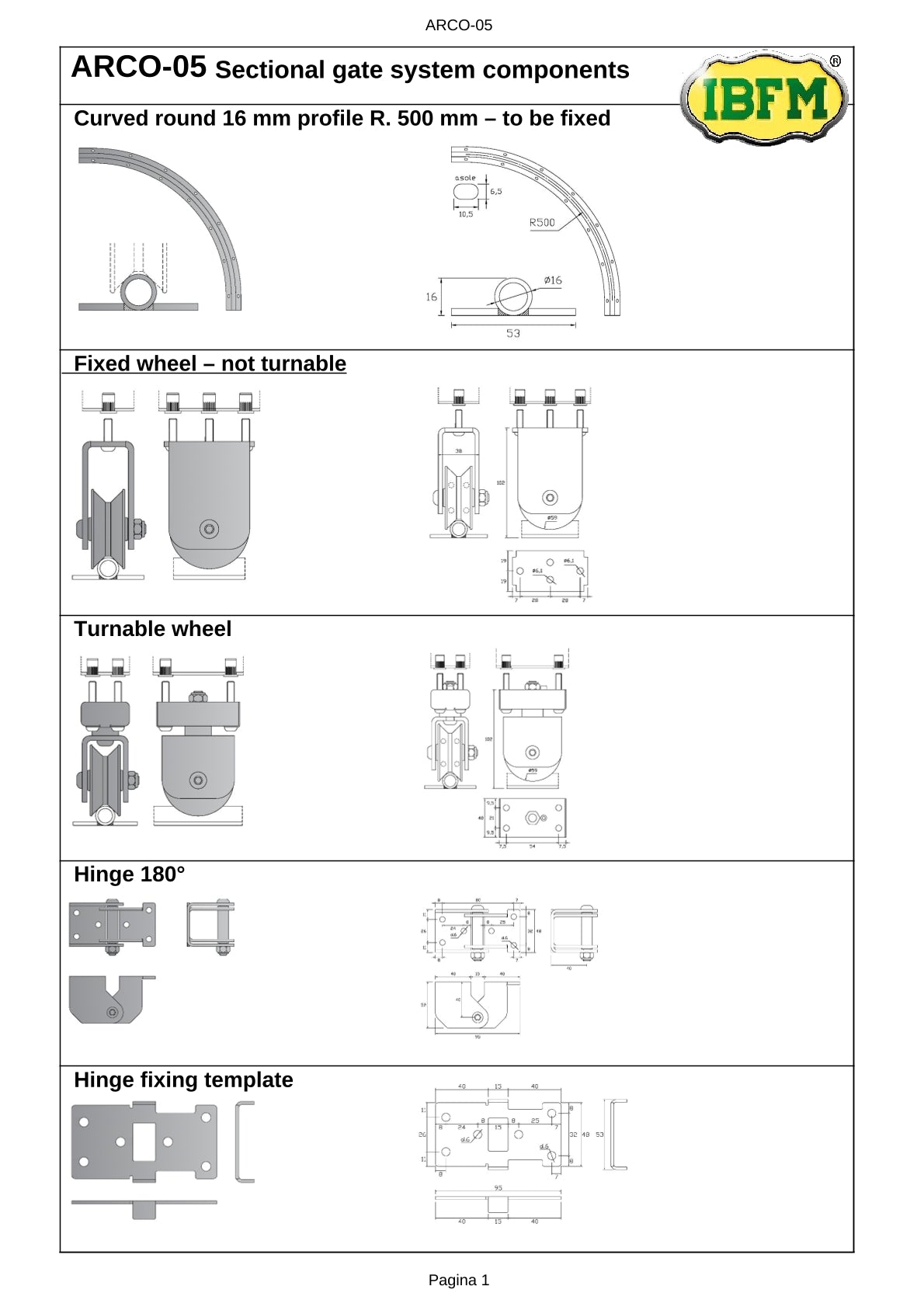 3403 ROLA FIXA din kit-ul POARTA CULISANTA CURBATA / ARTICULATA IBFM Italia