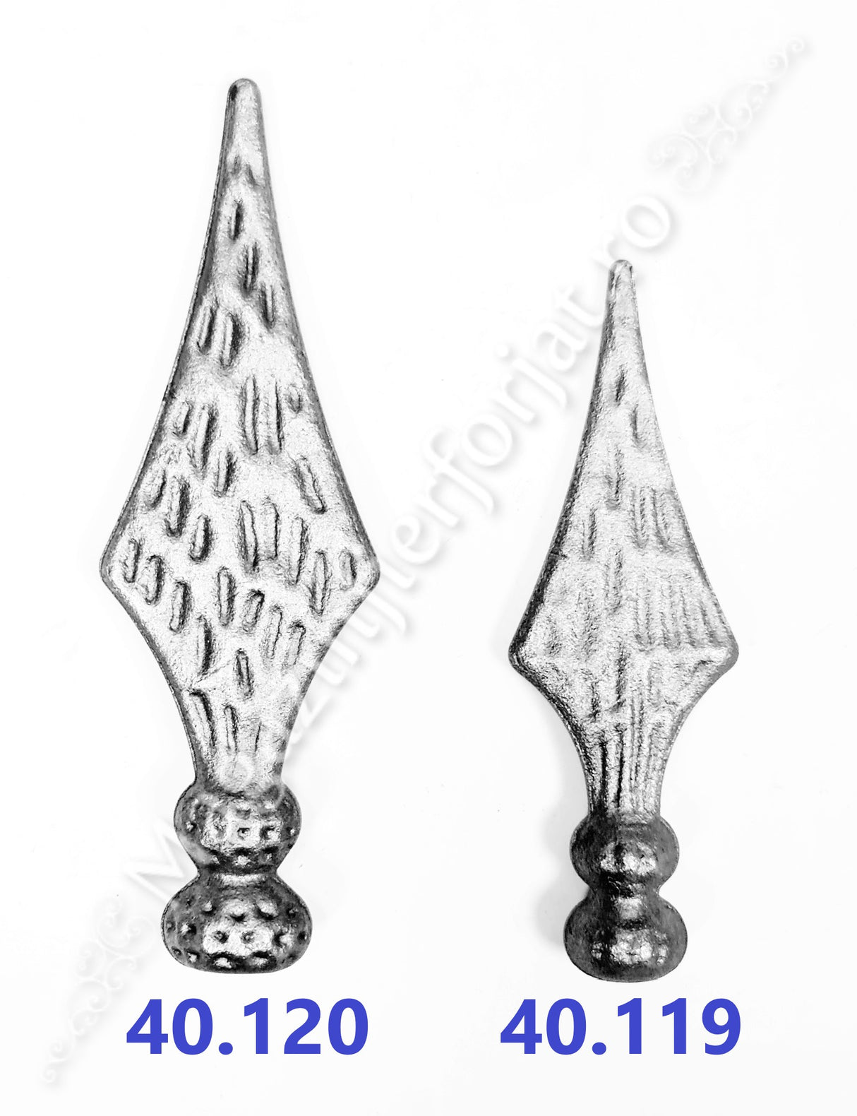 40.119 Varf de gard model "LANCE CU 2 BILE" turnat din OTEL cu H.145mm L.45mm cu baza D.25mm