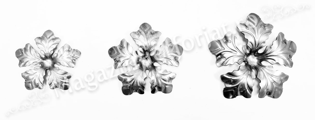50.040 Floare amprentata cu 5 petale disponibila in 3 dimensiuni D.85mm/D.110mm/D.133mm din tabla decapata grosime 1.3mm