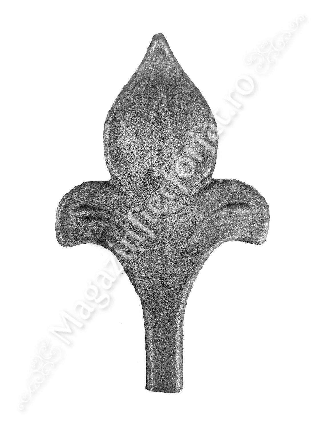 52.140.01 Frunza - Varf model CRIN turnata din OTEL cu H.130mm x L.80mm si baza 12x12mm
