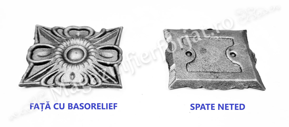 52.306 Floare dreptunghiulara turnata din aliaj oțel-fontă 85x70mm, grosime 8mm