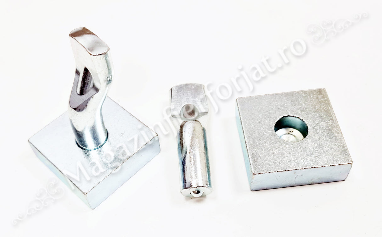 56.001.01 Pivot inferior D.20mm cu placa 60x60x20mm si frecare pe bila de rulment, zincat alb