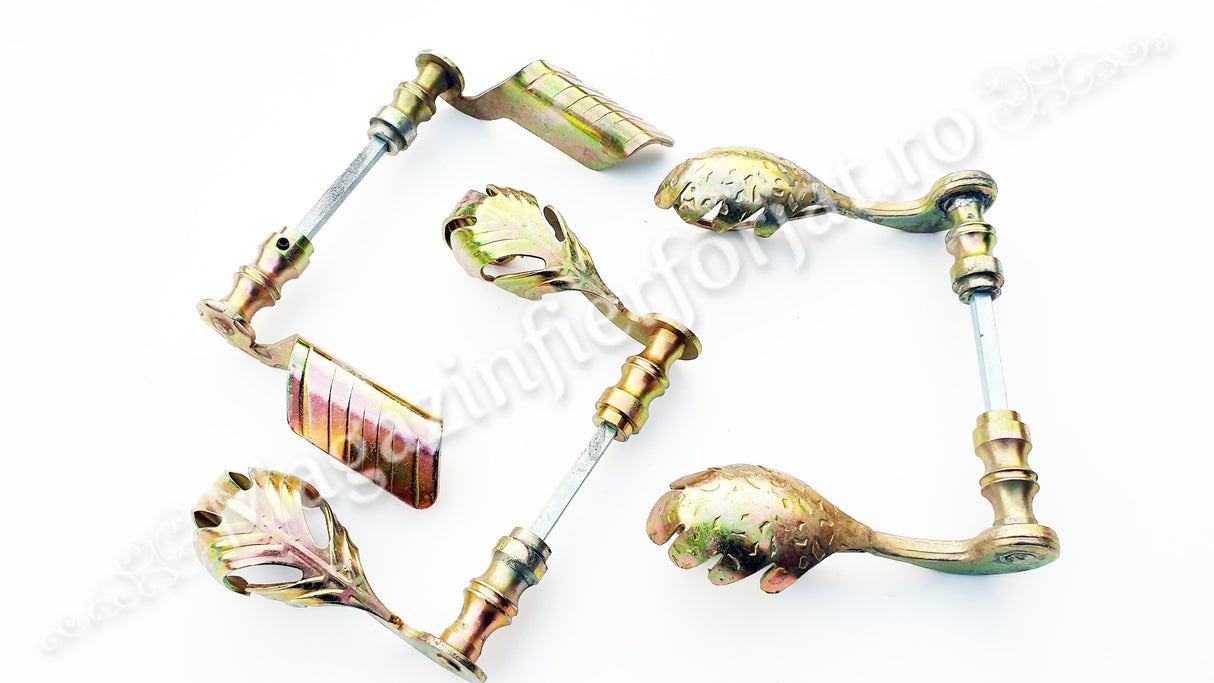 63.006 Set manere din fier forjat Zincate GALBEN 140x75mm pentru porti sau usi pietonale