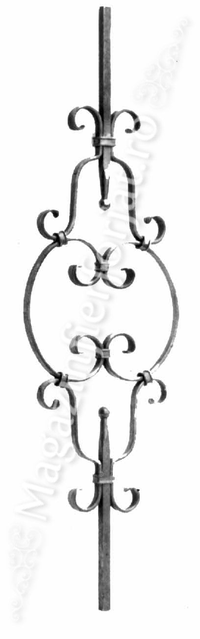 64/A/2 Balustru Panou din fier forjat cu 2 C-uri + 4 Omega prinse cu 8 coliere H.900mm x L.260mm