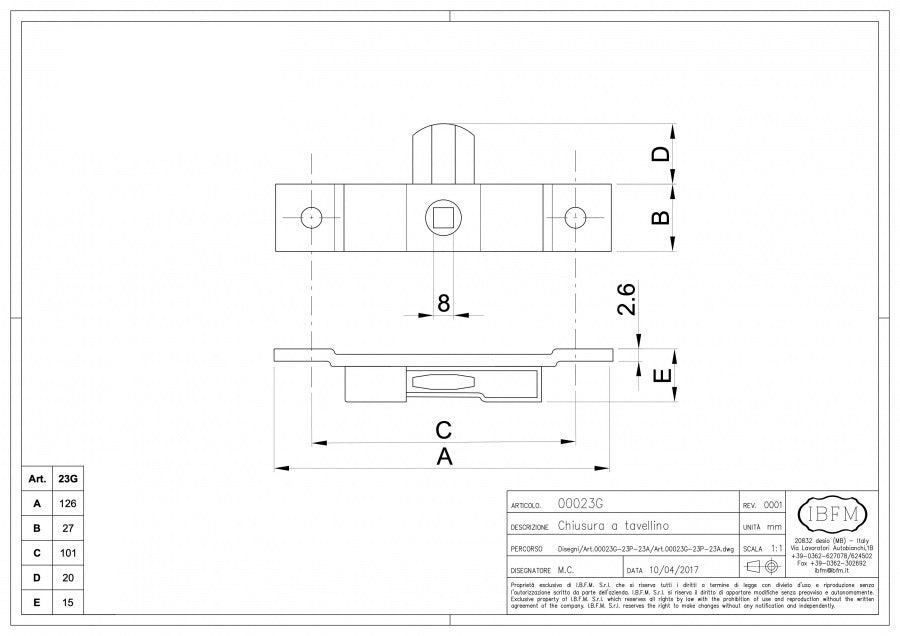 Zavor incastrabil in usi metalice sau capace de beci, de la IBFM Italia, cu deschidere din cheie