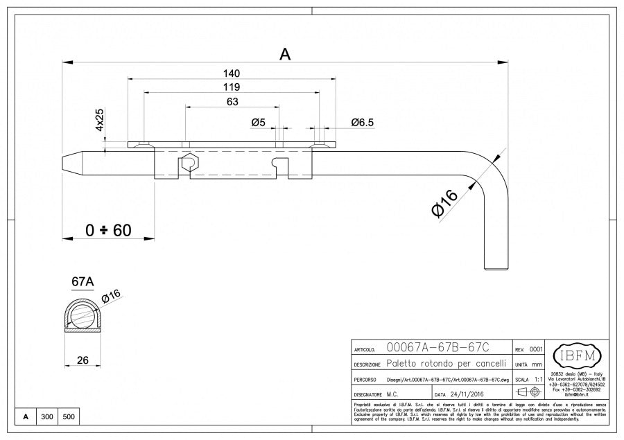 Zavor zincat APLICABIL vertical cu H.300mm sau H.500mm D.16mm de la IBFM Italia