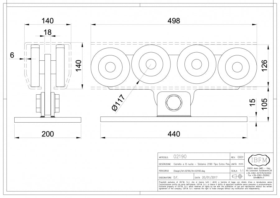 KIT poarta culisanta AUTOPORTANTA 2190 IBFM ITALIA, 2.000KG greutatea maxima a portii si o deschidere de maxim 15ML