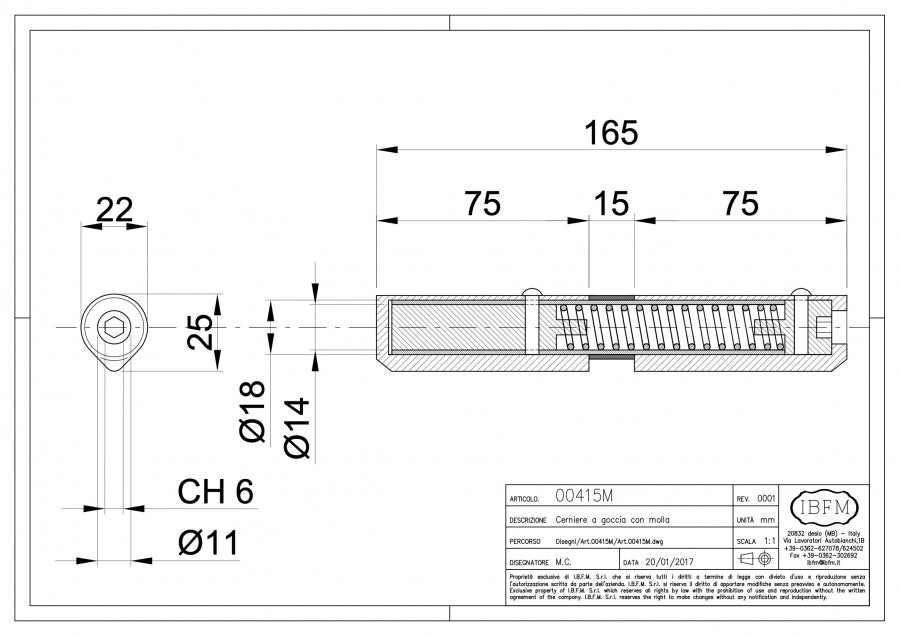 Balama cu ARC forma de LACRIMA cu frecare pe INEL ALAMA D.22mm H.165mm IBFM ITALIA