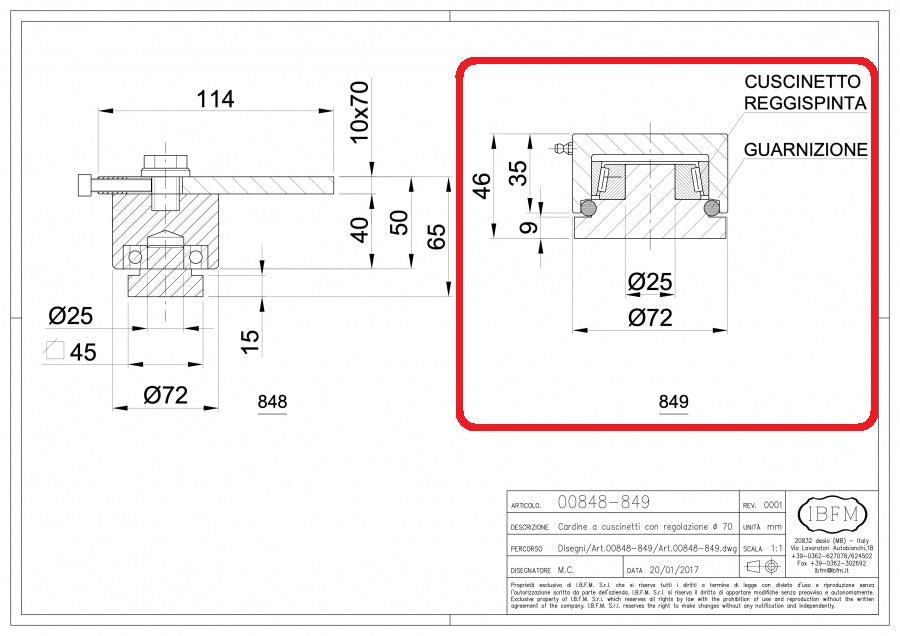 Pivot inferior SUDABIL disponibil in 2 dimensiuni D.50mm / D.70mm cu rulment si gresor, IBFM Italia