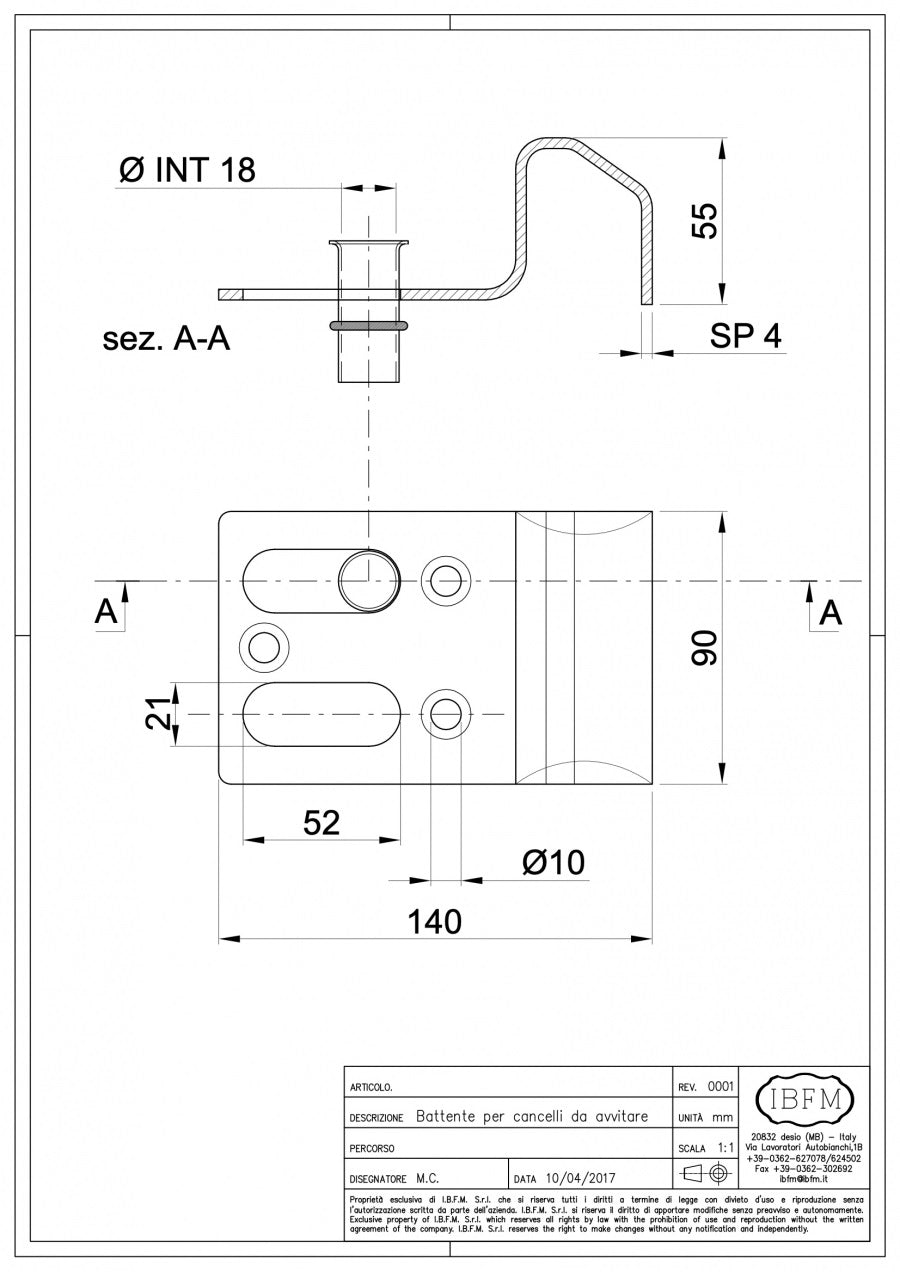 Opritor de poarta aplicat, zincat, cu suport zavor 140mmx90mm de la IBFM Italia
