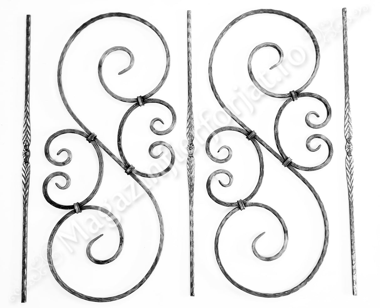 UNV70.36 Panou Balustru in forma de "S" 900x380mm din 12x12mm neted/amprentat cu 2 C-uri si 4 coliere de mascare sudura