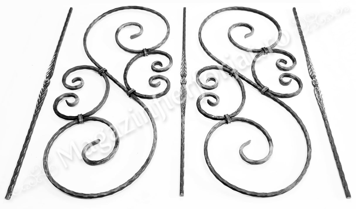 UNV70.36 Panou Balustru in forma de "S" 900x380mm din 12x12mm neted/amprentat cu 2 C-uri si 4 coliere de mascare sudura