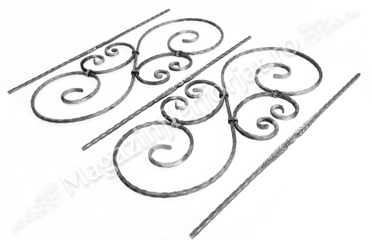 UNV70.36 Panou Balustru in forma de "S" 900x380mm din 12x12mm neted/amprentat cu 2 C-uri si 4 coliere de mascare sudura