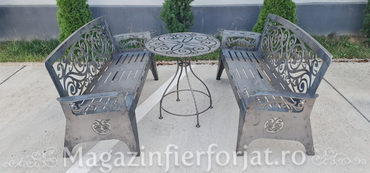 UNV94.18 BANCA de gradina cu lungimea șezutului de 1450mm din tabla debitata laser de 4mm sau 3mm NEVOPSITA