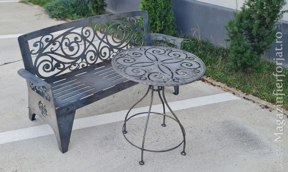 UNV94.18 BANCA de gradina cu lungimea șezutului de 1450mm din tabla debitata laser de 4mm sau 3mm NEVOPSITA