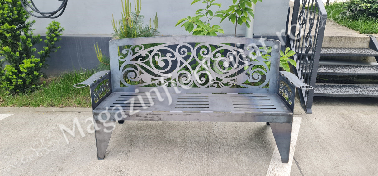 UNV94.18 BANCA de gradina cu lungimea șezutului de 1450mm din tabla debitata laser de 4mm sau 3mm NEVOPSITA