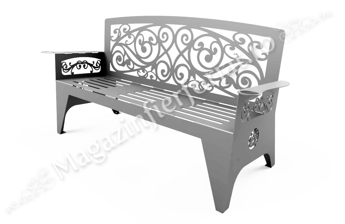 UNV94.18 BANCA de gradina cu lungimea șezutului de 1450mm din tabla debitata laser de 4mm sau 3mm NEVOPSITA