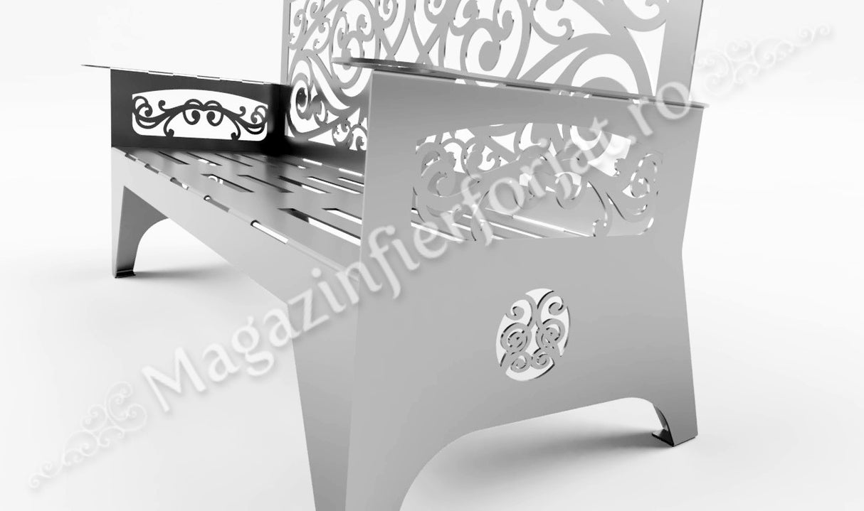 UNV94.18 BANCA de gradina cu lungimea șezutului de 1450mm din tabla debitata laser de 4mm sau 3mm NEVOPSITA