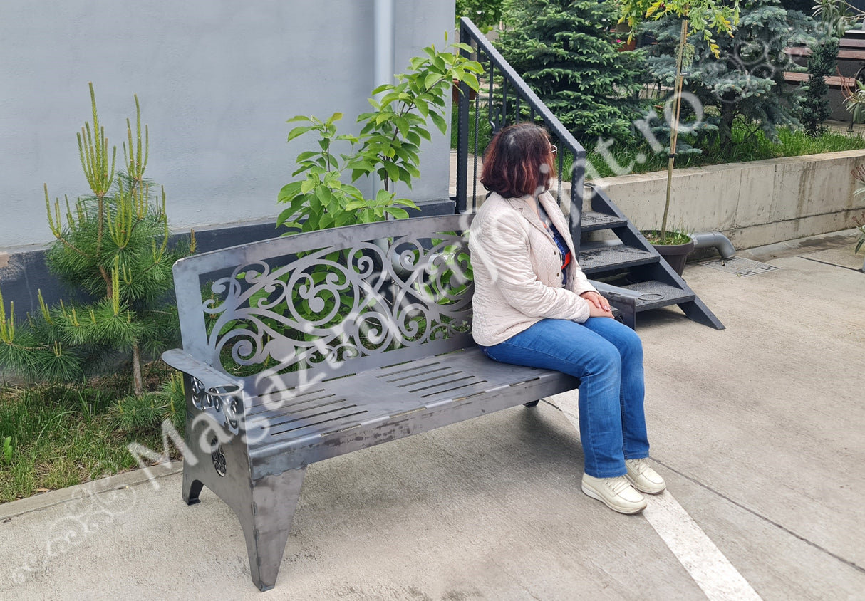 UNV94.18 BANCA de gradina cu lungimea șezutului de 1450mm din tabla debitata laser de 4mm sau 3mm NEVOPSITA