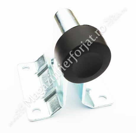 Opritor de poarta culisanta H.100mm, cu amortizor de cauciuc, aplicabil pe beton si peste sina de culizare, zincat alb