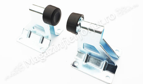 Opritor de poarta culisanta H.100mm, cu amortizor de cauciuc, aplicabil pe beton si peste sina de culizare, zincat alb