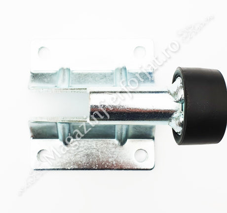 Opritor de poarta culisanta H.100mm, cu amortizor de cauciuc, aplicabil pe beton si peste sina de culizare, zincat alb