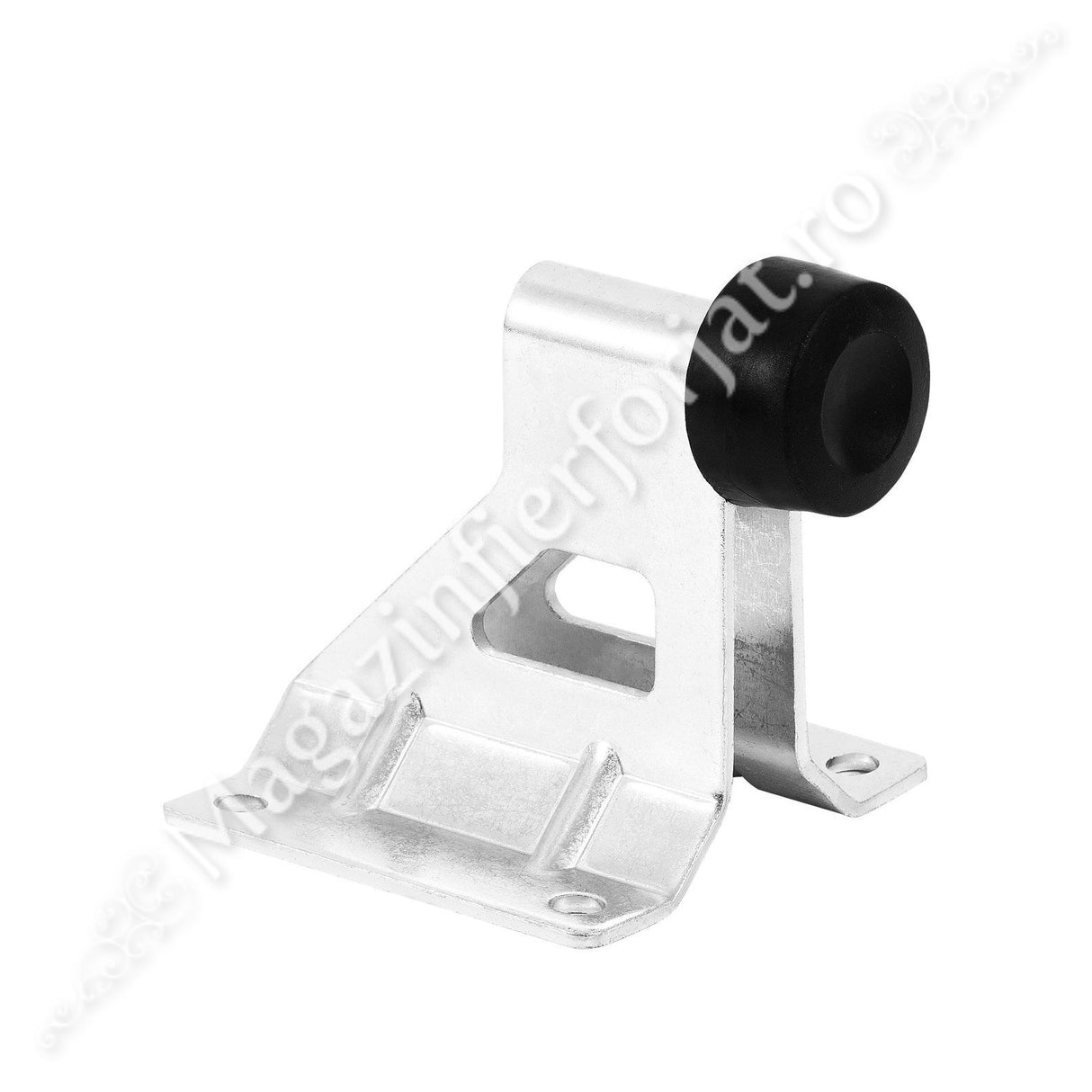 Opritor de poarta culisanta H.100mm, cu amortizor de cauciuc, aplicabil pe beton si peste sina de culizare, zincat alb