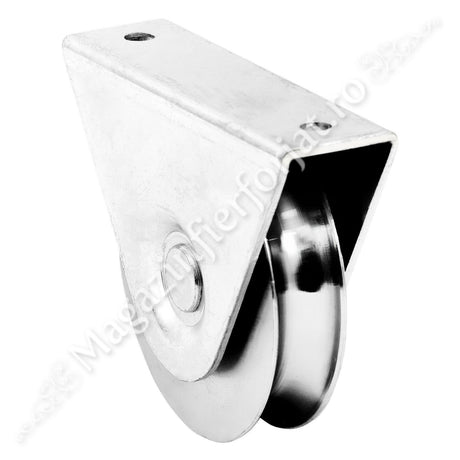 Rola cu suport exterior pentru profil "R" D.80mm din otel zincat pentru 200KG greutatea maxima distribuita pe rola