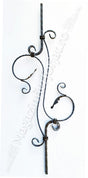 UNV70.12.1 Balustru din fier forjat forma de S cu frunze "LEBADA" din 12x12mm/12x5mm amprentat H.900mm L.315mm