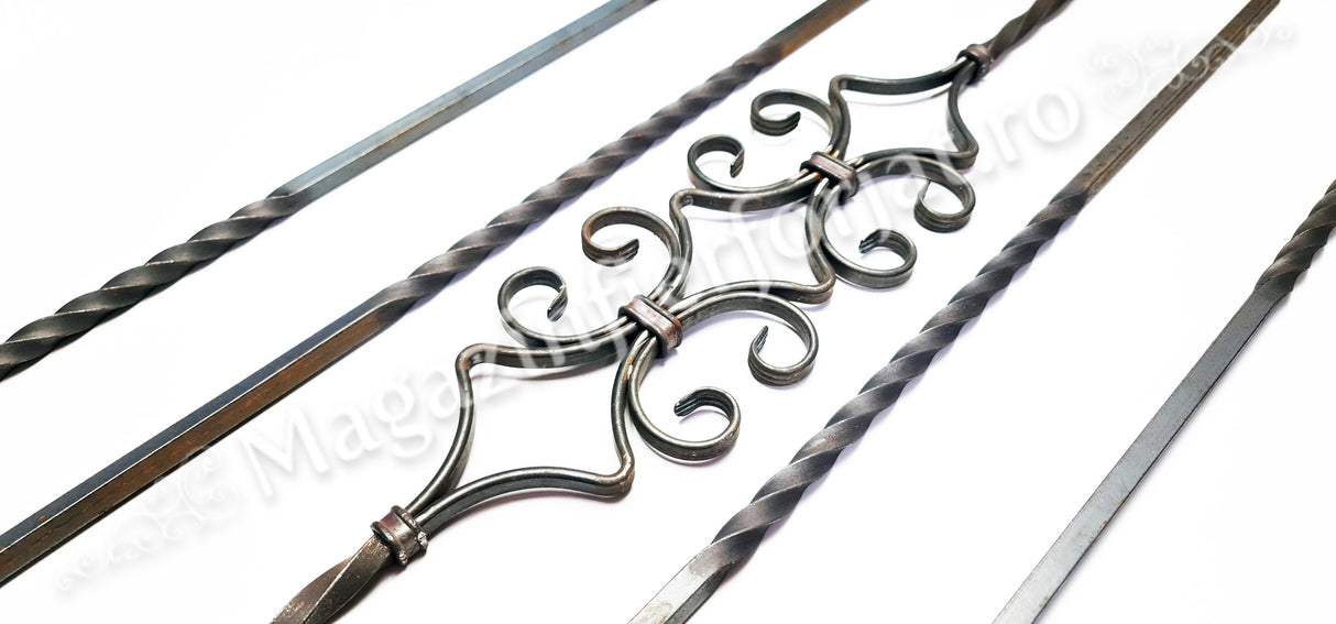 UNV70.17 Balustru din fier forjat model "CLEPSIDRA DUBLA" H.900mm L.145mm din fier plin 12x12mm torsionat
