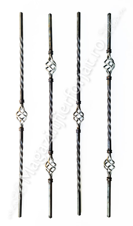 UNV70.25 Balustru vertical, din fier de 12x12mm rasucit, H.900mm, cu 2 cosulete si coliere de mascare sudura