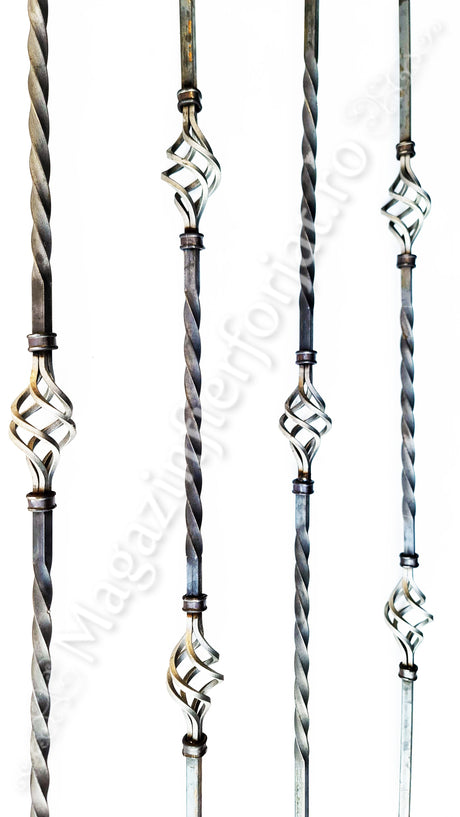 UNV70.24 Balustru vertical, din fier de 12x12mm rasucit, H.900mm, cu 1 cosulet si coliere de mascare sudura