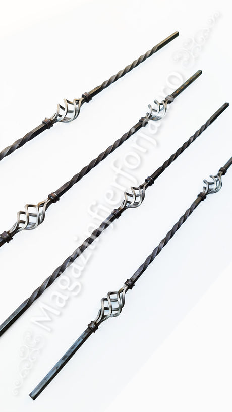 UNV70.24 Balustru vertical, din fier de 12x12mm rasucit, H.900mm, cu 1 cosulet si coliere de mascare sudura