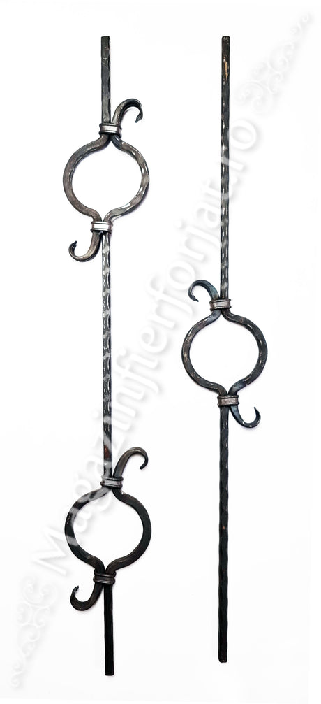 UNV70.31 Balustru din fier forjat cu doua CERC-uri FORJATE din 12x12mm amprentat H.900mm L.130mm