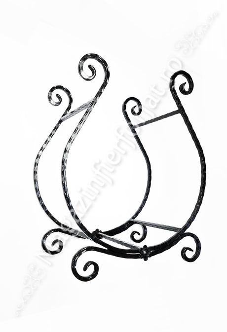 UNV92.7 Suport lemne semineu model LIRA 500x300mm H.600mm din fier forjat vopsit negru