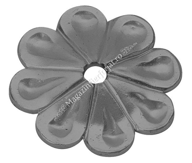 660/12 Floare amprentata din tabla cu grosimea 4mm PLATA  cu D.95mm si gaura la mijloc de D.12mm