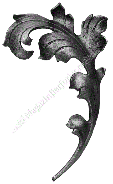 662/6 Frunza turnata din otel cu H.250mm x L.150mm cu terminatia 16x6mm DREAPTA