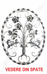 13.099 Panou medalion BUCHET FLORAL OVAL din fier forjat masiv 14x14mm cu frunze si flori turnate 670x520mm 