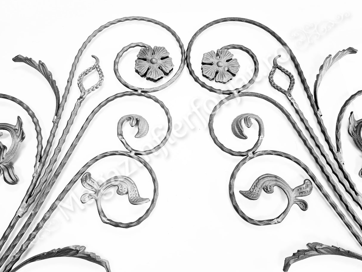 13.100 Panou floral "Paun" din fier forjat cu frunze si flori 1080x600mm D.12mm STANGA