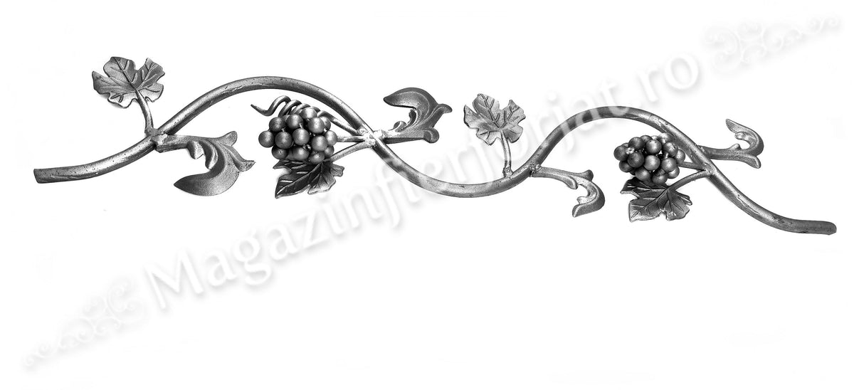 13.204 Panou decorativ / Brau "Vita de Vie" din fier forjat cu struguri si frunze 800x165mm din otel rotund D.14mm