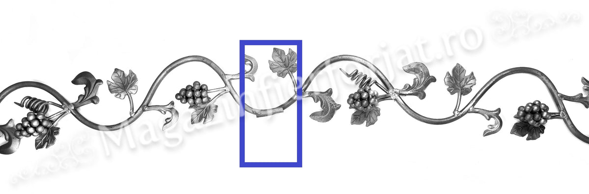 13.204 Panou decorativ / Brau "Vita de Vie" din fier forjat cu struguri si frunze 800x165mm din otel rotund D.14mm