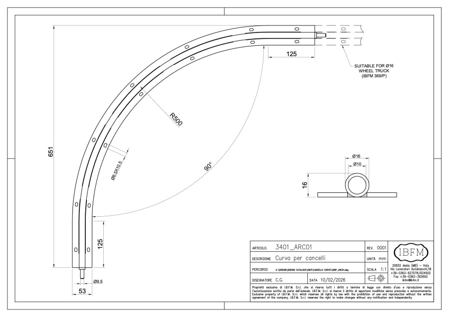KIT de POARTA CULISANTA CURBATA / ARTICULATA IBFM Italia pentru Automatizare Frontala, cu 3 variante de deschideri 4ML / 5ML / 6ML
